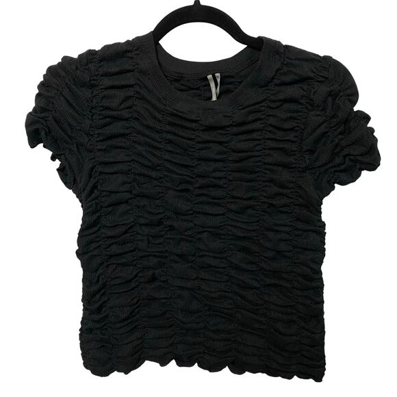By Anthropologie Black Ruched Baby Tee Size Small NWT - Picture 4 of 8